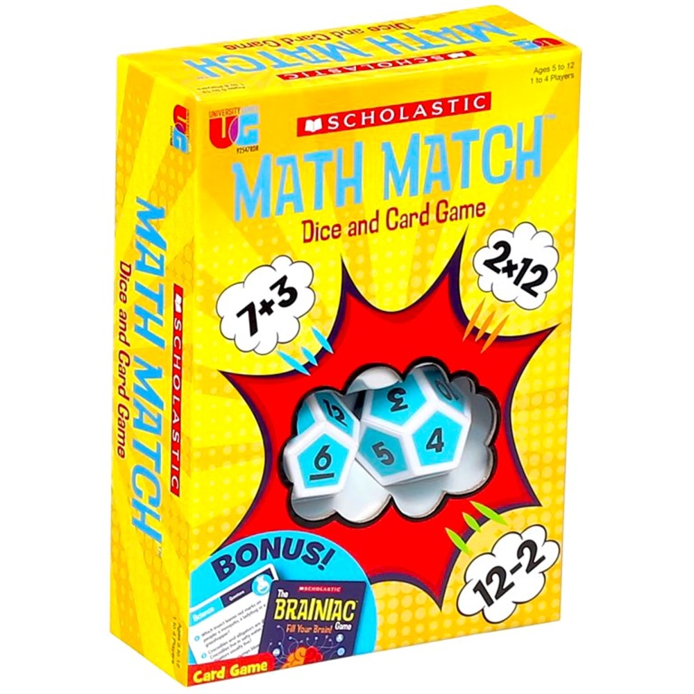 Scholastic Math Match Dice & Card Game Bonus Brainiac Game Included NEW!!